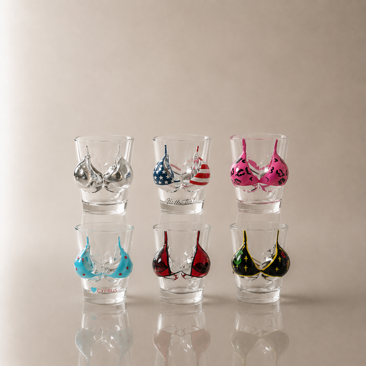 Sculpted Relief Novelty Shot Glass 6-Pack Gift Set